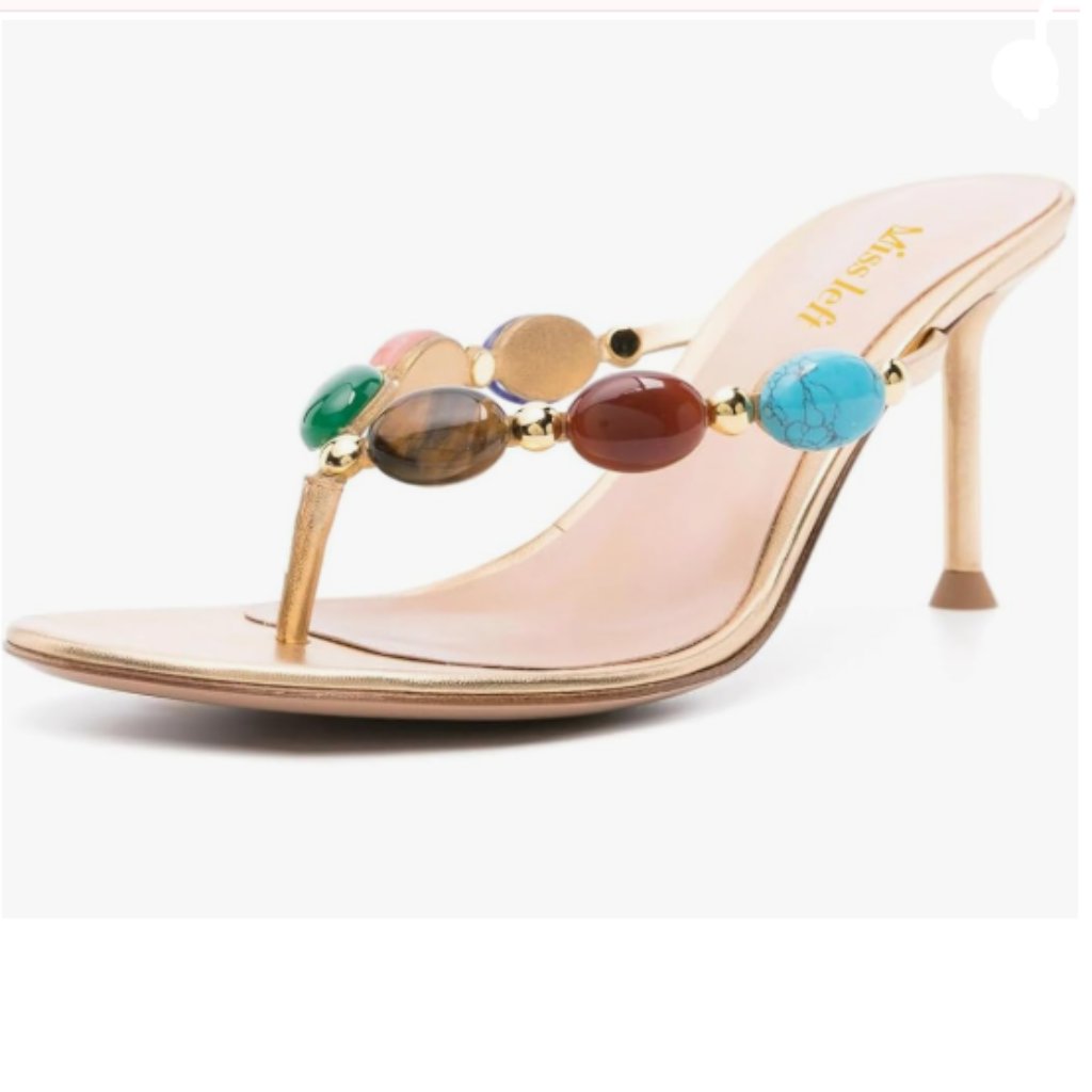 Miss Left Gold Jewelled Open Toe Flip Flops Sexy Thin High Heel Slip On Sandals